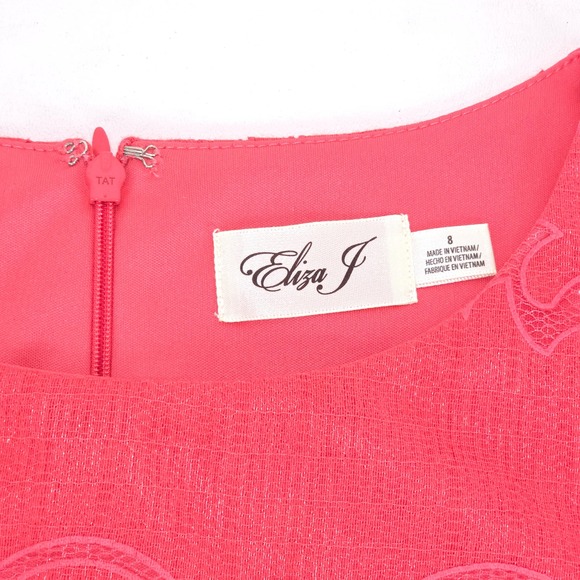 Eliza J Coral Sleeveless Lace Sheath Dress Womens 8 Scallop Hem Textured Overlay - Picture 4 of 16